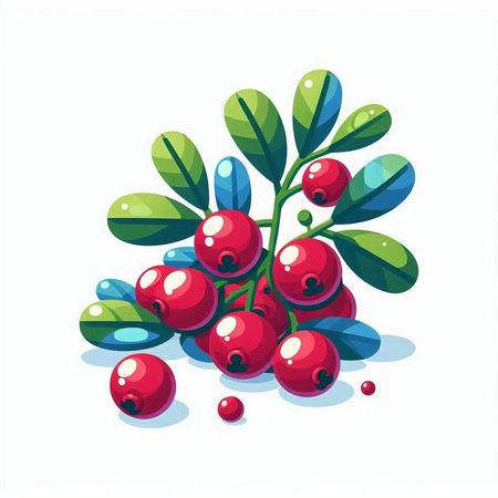 Cranberry with leaves isolated on white background. Vector illustration.のイラスト素材
