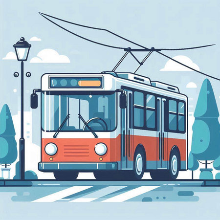 Trolleybus on the street. Vector illustration in flat style.のイラスト素材