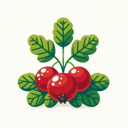 Red berry with green leaves on white background. Vector illustration.のイラスト素材