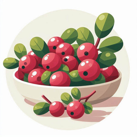 Cranberry in a bowl on a white background. Vector illustration.のイラスト素材