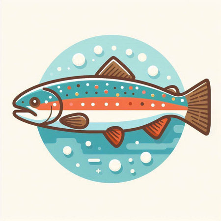 Illustration of a rainbow trout in a flat style. Vector illustration.のイラスト素材
