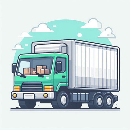 Illustration of a green truck with boxes on a white background.のイラスト素材
