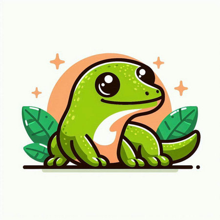 Cute frog on the background of tropical leaves. Vector illustration.のイラスト素材
