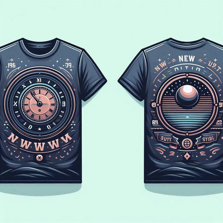Retro T-shirt design with vintage clock. Vector illustration.のイラスト素材