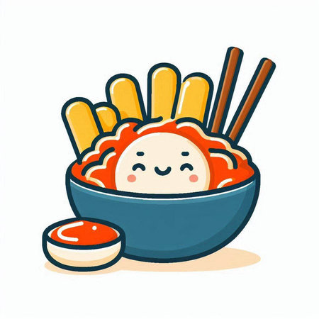 Illustration of a bowl of kawaii japanese foodのイラスト素材