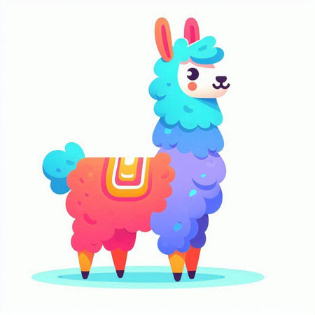 Cute cartoon alpaca. Vector illustration isolated on white background.のイラスト素材