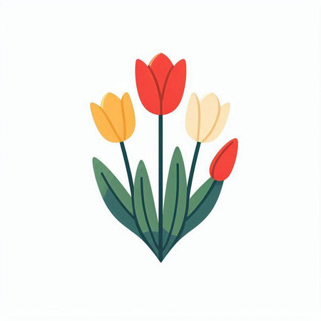 Bouquet of tulips in a flat style. Vector illustration.のイラスト素材