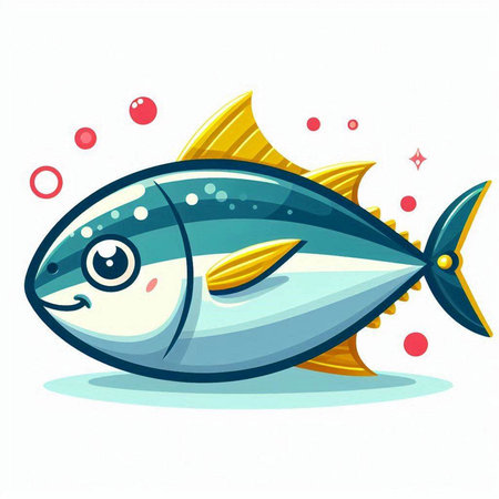 Illustration of a cute cartoon tuna fish isolated on a white backgroundのイラスト素材