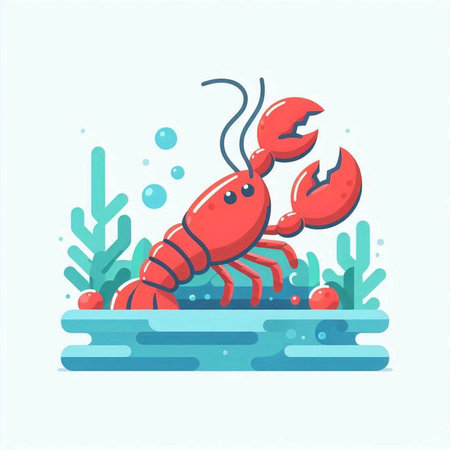 Lobster in the sea. Vector illustration in flat style.のイラスト素材