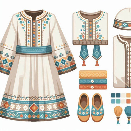 Ukrainian ethnic clothes set. Vector illustration in cartoon style.のイラスト素材