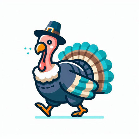 Vector illustration of a turkey in a hat. Cute cartoon character.のイラスト素材