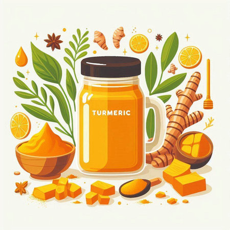 Honey in jar and ingredients for making honey. Vector illustration.のイラスト素材