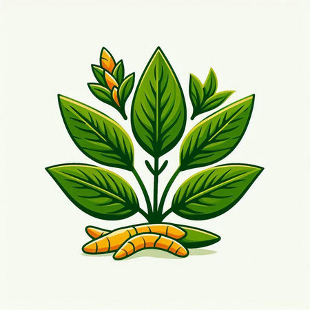 Illustration of a green plant with leaves and worm on white backgroundのイラスト素材