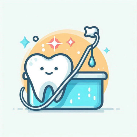 Cute cartoon tooth with stomatology equipment. Vector illustration.のイラスト素材