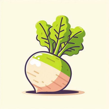 Radish with green leaves. Vector illustration in flat cartoon style.のイラスト素材