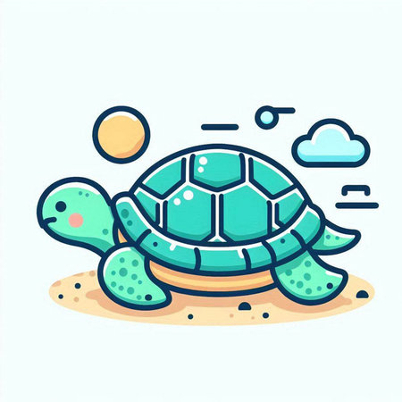 Cute cartoon turtle on the beach. Vector illustration in a flat style.のイラスト素材