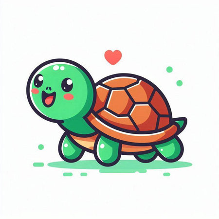 Cute cartoon turtle on white background. Vector illustration of a funny turtle.のイラスト素材