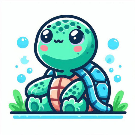 Cute baby turtle. Vector illustration in cartoon style on white background.のイラスト素材