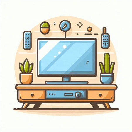 Home interior. TV on the cabinet. Flat style vector illustration.のイラスト素材
