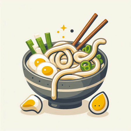 Bowl of noodle soup with chopsticks. Vector illustration.のイラスト素材