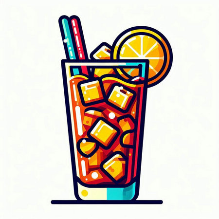Cocktail with ice cubes and straws. Vector illustration.のイラスト素材
