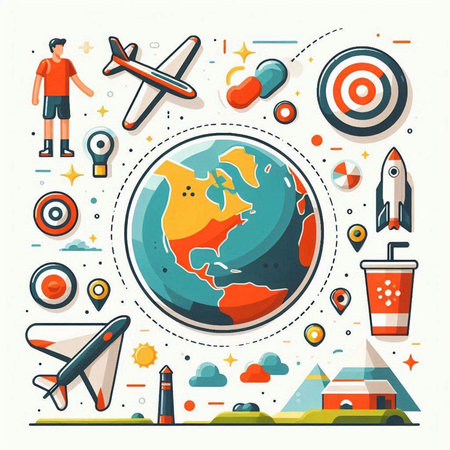 Travel around the world. Flat style vector illustration. Elements for design.のイラスト素材