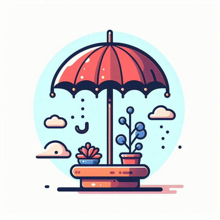 Umbrella with plants in pots. Flat style vector illustration.のイラスト素材