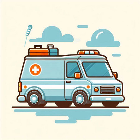 Ambulance car on the road. Flat style vector illustration.のイラスト素材