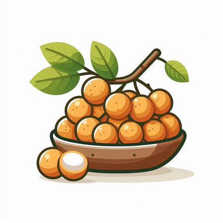 Longan fruit in bowl isolated on white background. Vector illustration.のイラスト素材