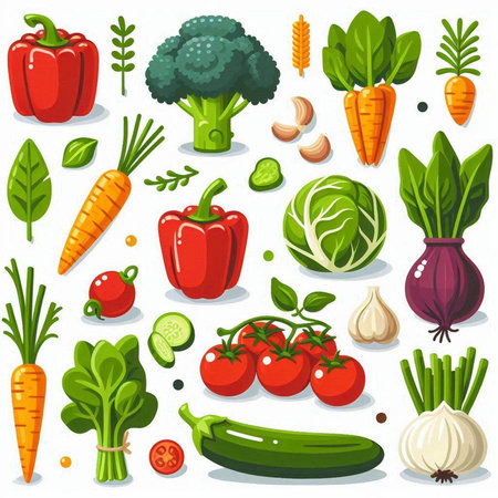 Vegetables set. Isolated vector objects on white background.のイラスト素材