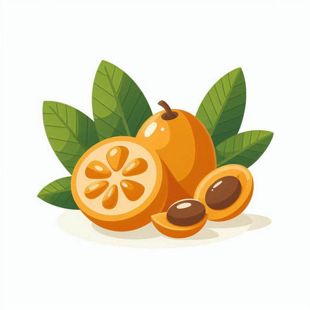 Vector illustration of kumquat fruit with leaves isolated on white backgroundのイラスト素材