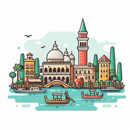 Venice, Italy. Colorful hand drawn vector illustration in cartoon style.のイラスト素材