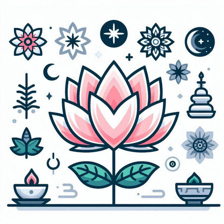 Lotus flower. Vector illustration in line art style. Design for spiritual relaxation for adults.のイラスト素材