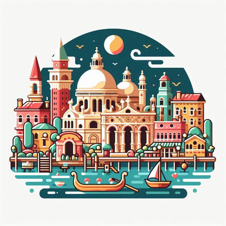 Venice, Italy. Colorful illustration in the style of a flat design.のイラスト素材