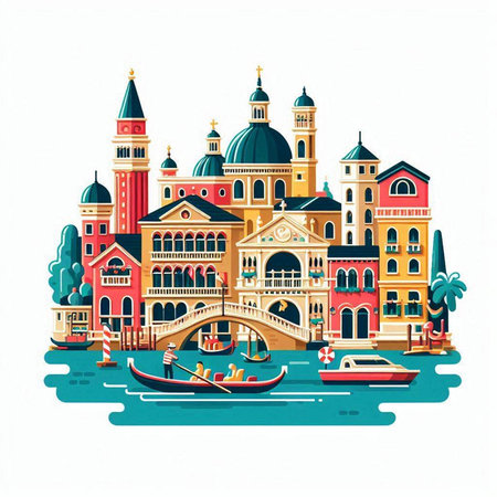 Venice, Italy. Colorful vector illustration on white background.のイラスト素材