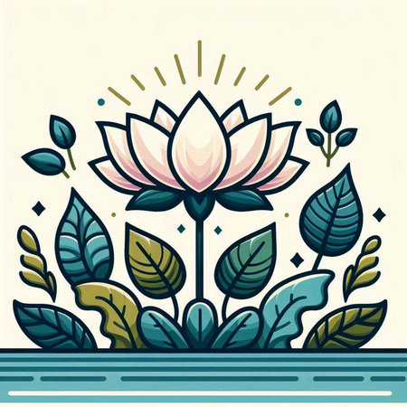 Flower with leaves. Vector illustration in doodle style.のイラスト素材