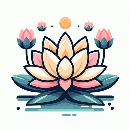 Lotus flower icon. Vector illustration in flat style isolated on white background.のイラスト素材