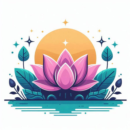 Beautiful lotus flower in the pond. Vector illustration in flat style.のイラスト素材