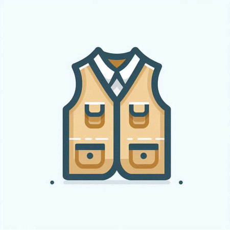 Fishing vest flat color icon. Fishing equipment. Vector illustration.のイラスト素材