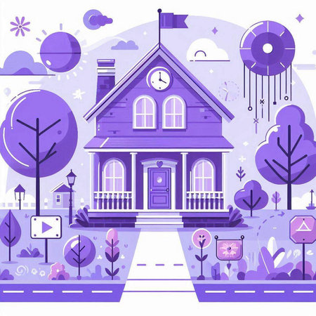 Vector illustration of a country house in a flat style. Cartoon style.のイラスト素材