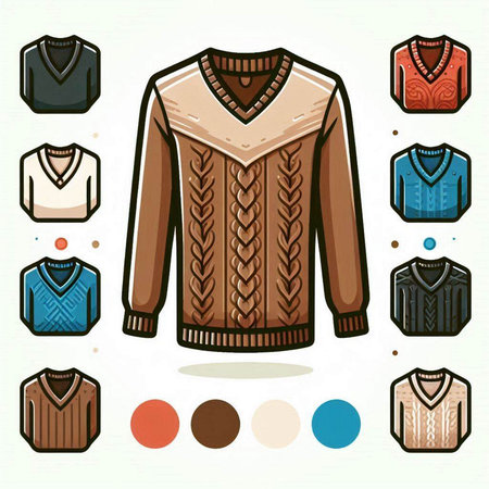 Illustration of a set of men's sweaters in different colorsのイラスト素材