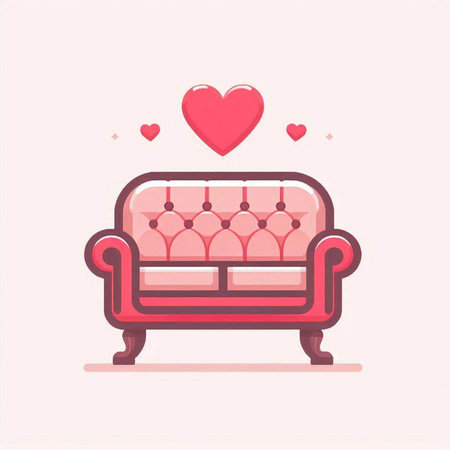 Sofa with hearts. Vector illustration in flat cartoon style.のイラスト素材