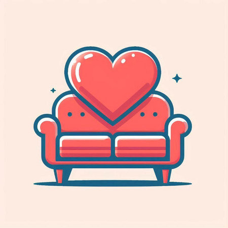 Couch with a heart icon in flat style. Vector illustration.のイラスト素材