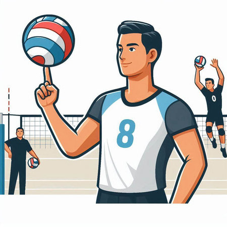 Volleyball player on the court. Vector illustration in cartoon style.のイラスト素材