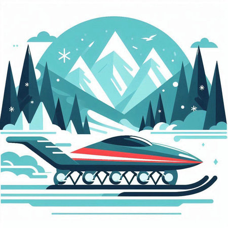 Snowmobile in the winter mountains. Vector illustration. Eps 10.のイラスト素材
