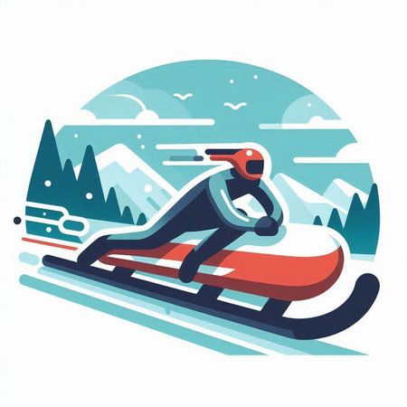 Snowboarder riding on a snowmobile in the mountains, vector illustrationのイラスト素材