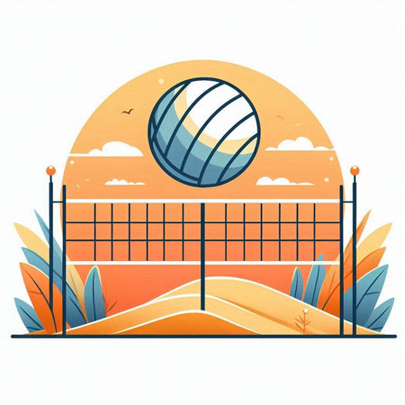 Volleyball court and ball on the beach. Vector illustration.のイラスト素材