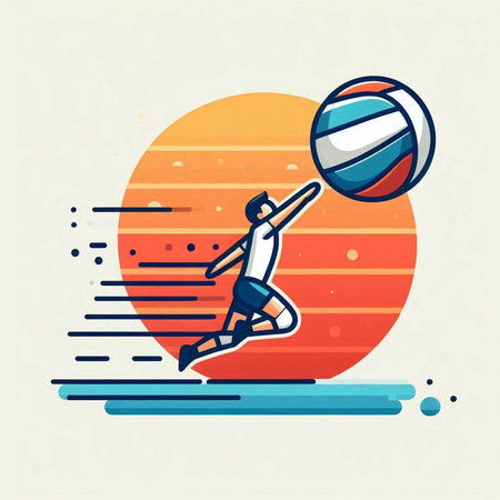 Volleyball player with ball flat vector illustration. Sport and recreation concept.のイラスト素材