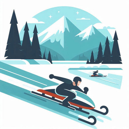 Snowmobiling. Winter sports. Vector illustration in flat style.のイラスト素材