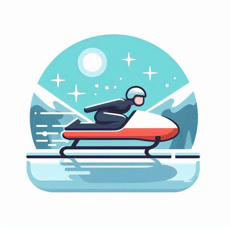 Snowboarder riding on a snowmobile. Flat vector illustration.のイラスト素材
